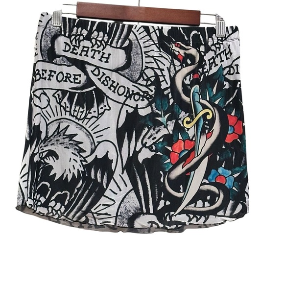 Ed Hardy Printed Mesh Lined Mini Skirt Women’s Size Large - Picture 3 of 8